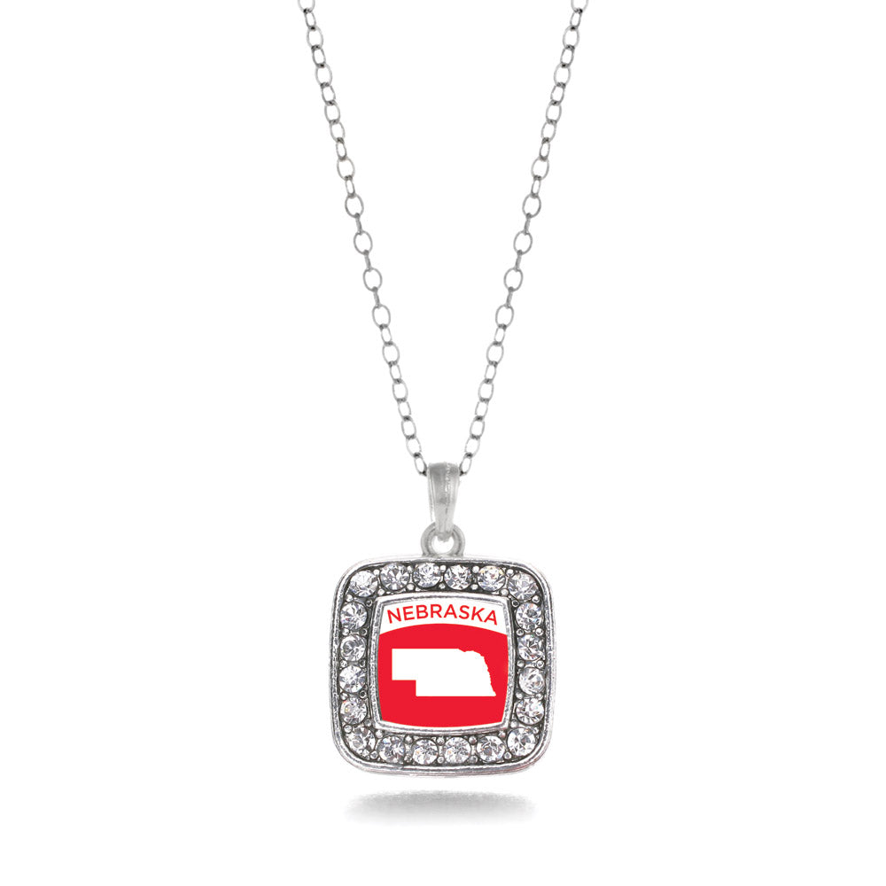 Silver Nebraska Outline Square Charm Classic Necklace