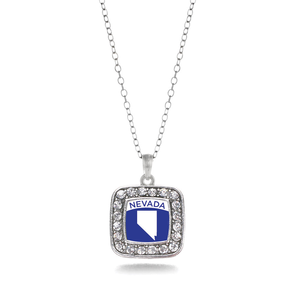 Silver Nevada Outline Square Charm Classic Necklace