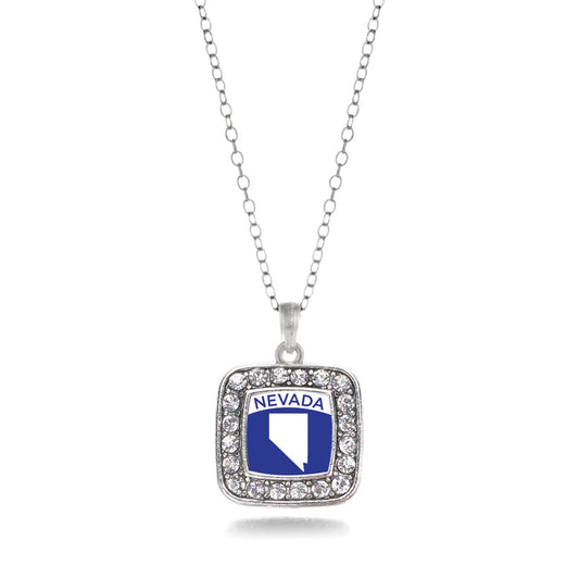 Silver Nevada Outline Square Charm Classic Necklace