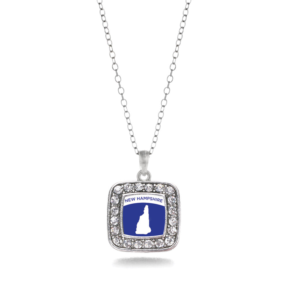 Silver New Hampshire Outline Square Charm Classic Necklace