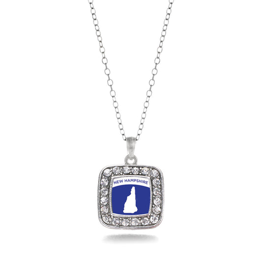 Silver New Hampshire Outline Square Charm Classic Necklace