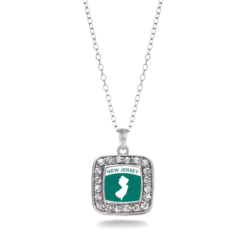 Silver New Jersey Outline Square Charm Classic Necklace