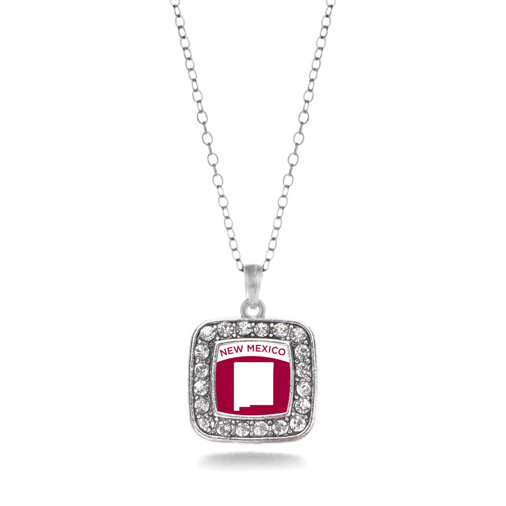 Silver New Mexico Outline Square Charm Classic Necklace