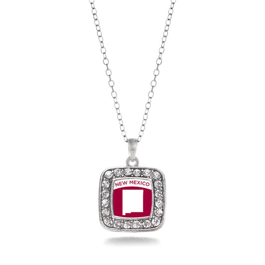 Silver New Mexico Outline Square Charm Classic Necklace