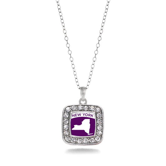 Silver New York Outline Square Charm Classic Necklace