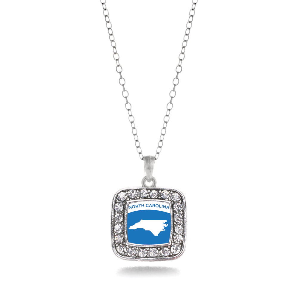 Silver North Carolina Outline Square Charm Classic Necklace