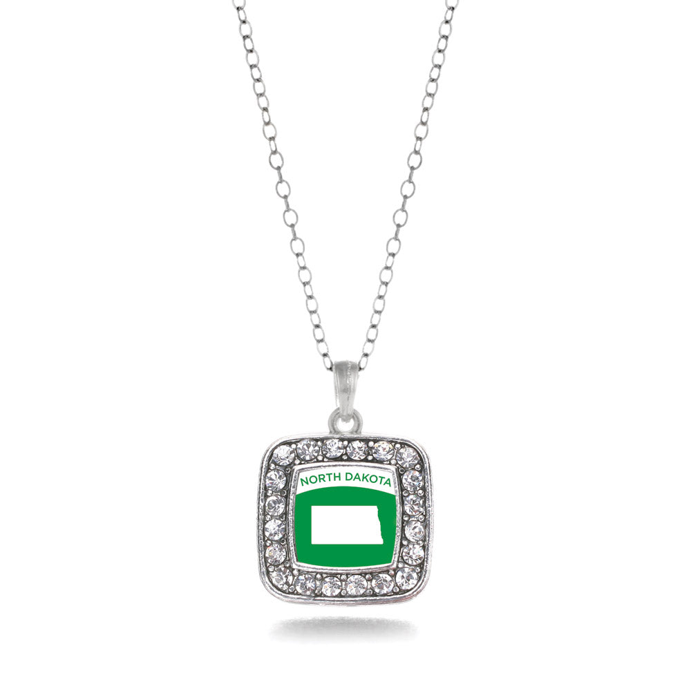 Silver North Dakota Outline Square Charm Classic Necklace
