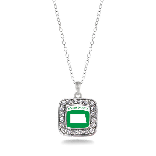 Silver North Dakota Outline Square Charm Classic Necklace