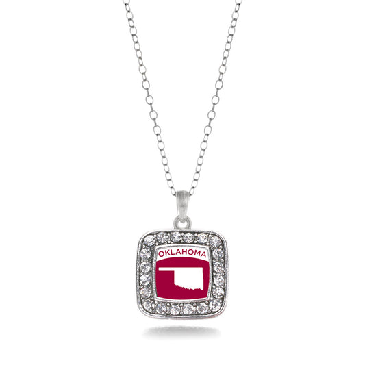 Silver Oklahoma Outline Square Charm Classic Necklace