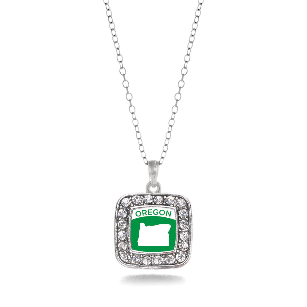Silver Oregon Outline Square Charm Classic Necklace
