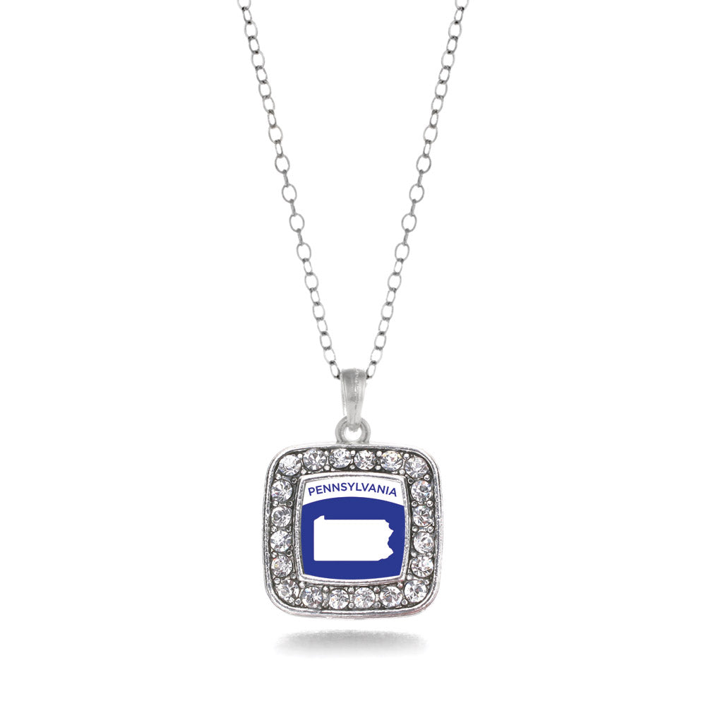 Silver Pennsylvania Outline Square Charm Classic Necklace