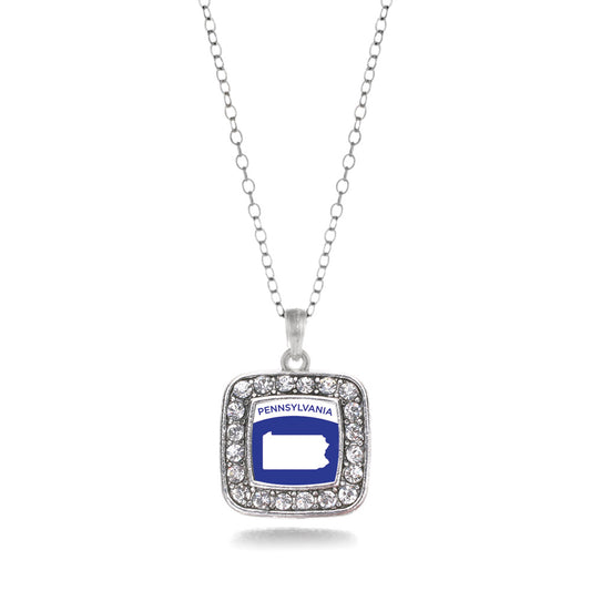 Silver Pennsylvania Outline Square Charm Classic Necklace