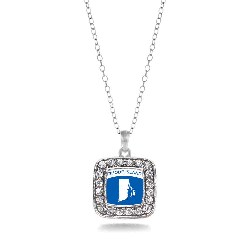 Silver Rhode Island Outline Square Charm Classic Necklace