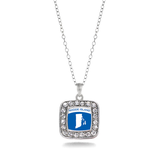 Silver Rhode Island Outline Square Charm Classic Necklace