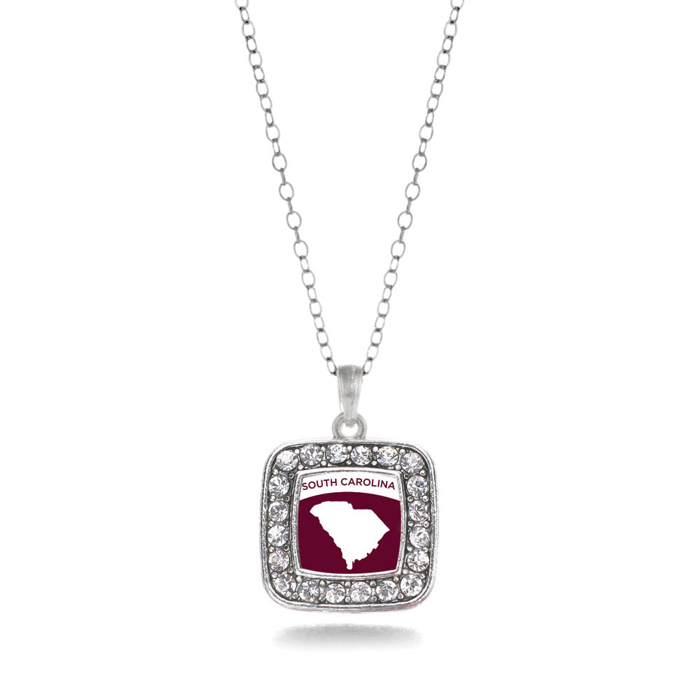 Silver South Carolina Outline Square Charm Classic Necklace