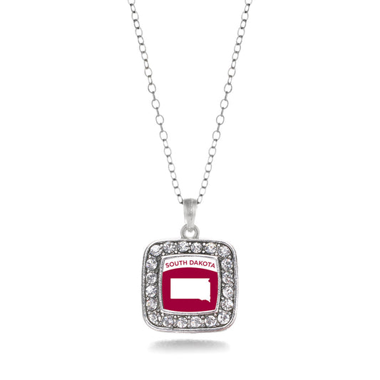 Silver South Dakota Outline Square Charm Classic Necklace