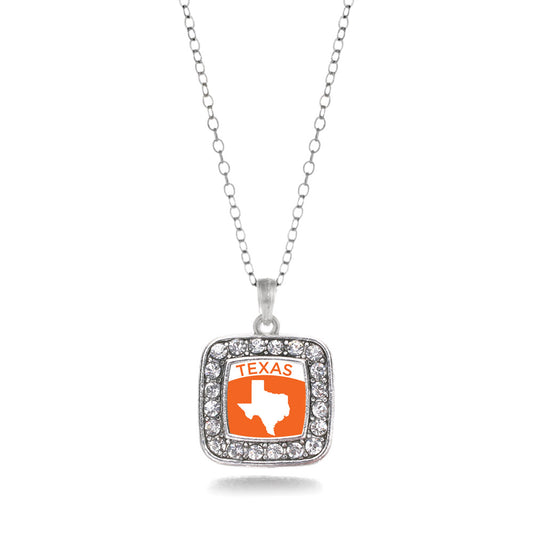 Silver Texas Outline Square Charm Classic Necklace