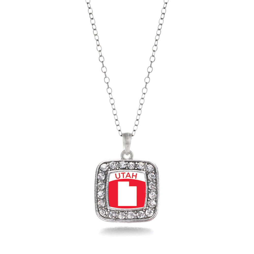 Silver Utah Outline Square Charm Classic Necklace