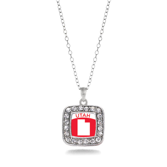 Silver Utah Outline Square Charm Classic Necklace