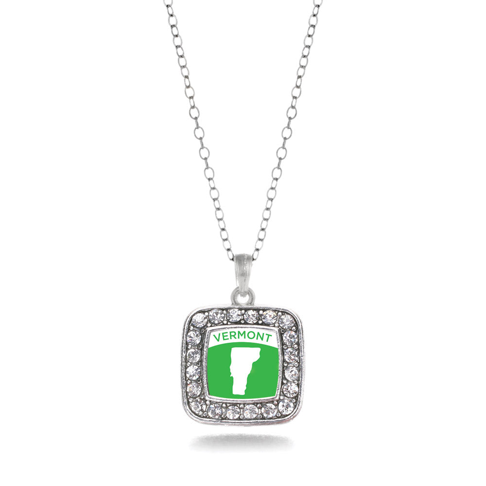 Silver Vermont Outline Square Charm Classic Necklace