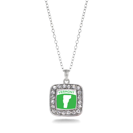 Silver Vermont Outline Square Charm Classic Necklace