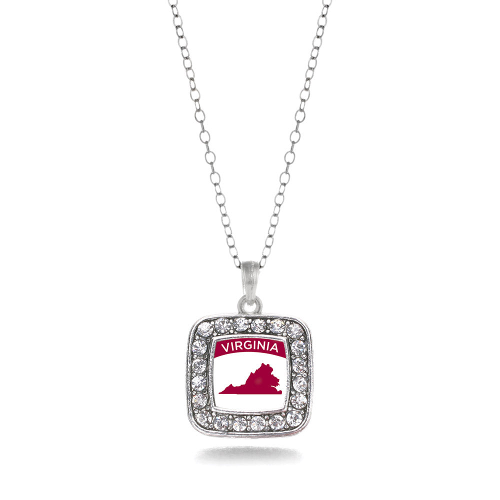 Silver Virginia Outline Square Charm Classic Necklace
