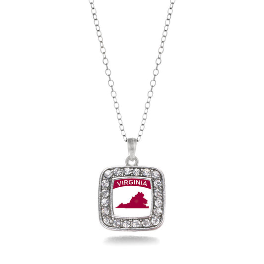 Silver Virginia Outline Square Charm Classic Necklace