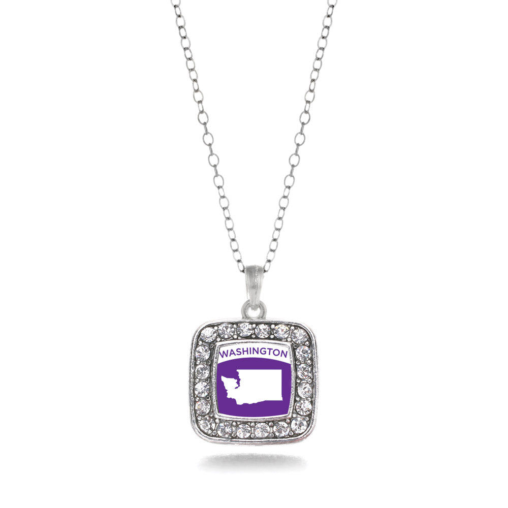 Silver Washington Outline Square Charm Classic Necklace