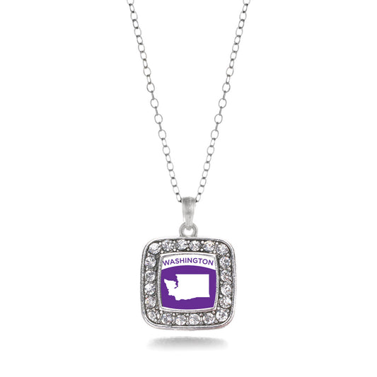 Silver Washington Outline Square Charm Classic Necklace