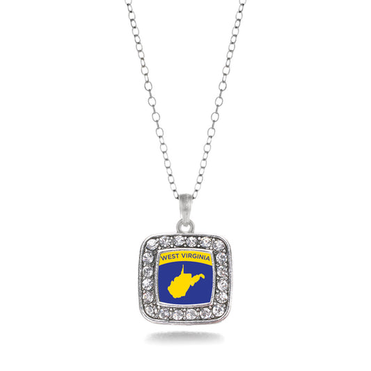 Silver West Virginia Outline Square Charm Classic Necklace