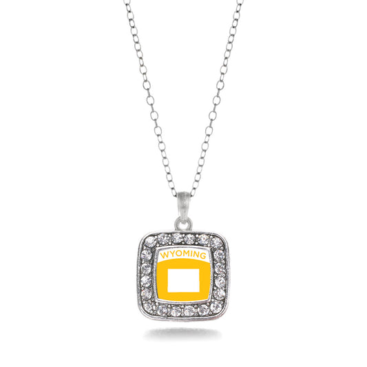 Silver Wyoming Outline Square Charm Classic Necklace