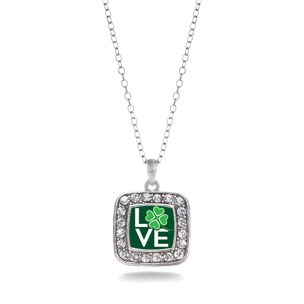 Silver Lucky Clover Of Love Square Charm Classic Necklace