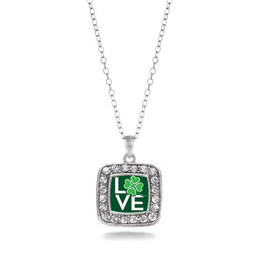 Silver Lucky Clover Of Love Square Charm Classic Necklace