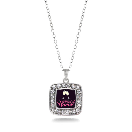 Silver Maid Of Honor Square Charm Classic Necklace