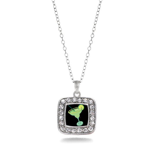 Silver Margarita Lovers Square Charm Classic Necklace
