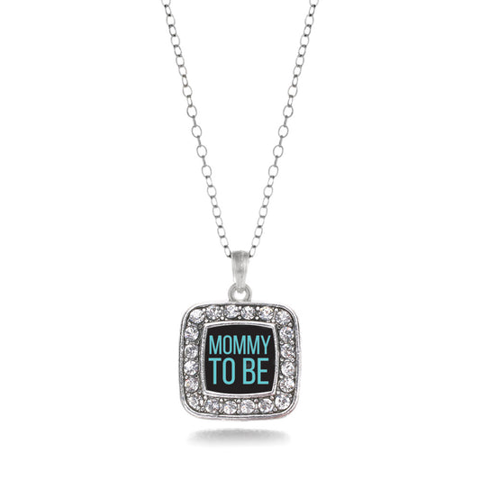 Silver Mommy To Be Blue Square Charm Classic Necklace