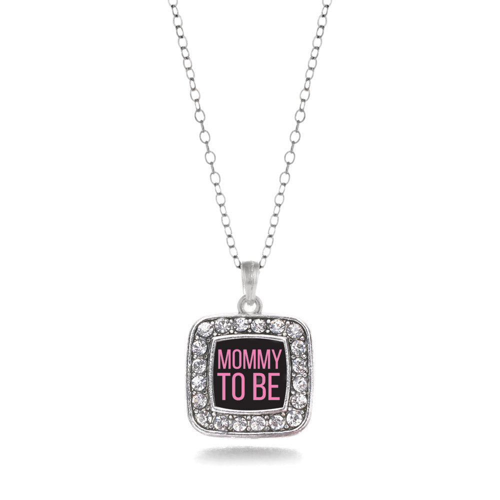 Silver Mommy To Be Pink Square Charm Classic Necklace