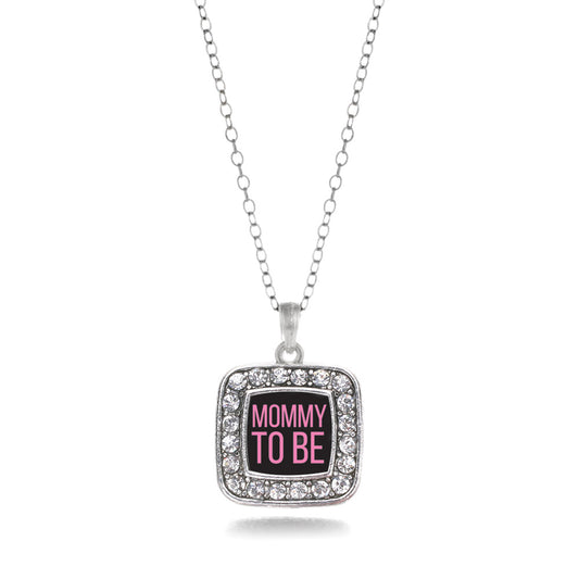 Silver Mommy To Be Pink Square Charm Classic Necklace