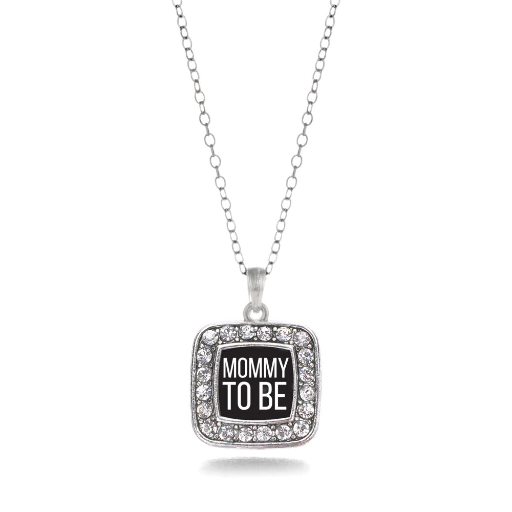 Silver Mommy To Be White Square Charm Classic Necklace
