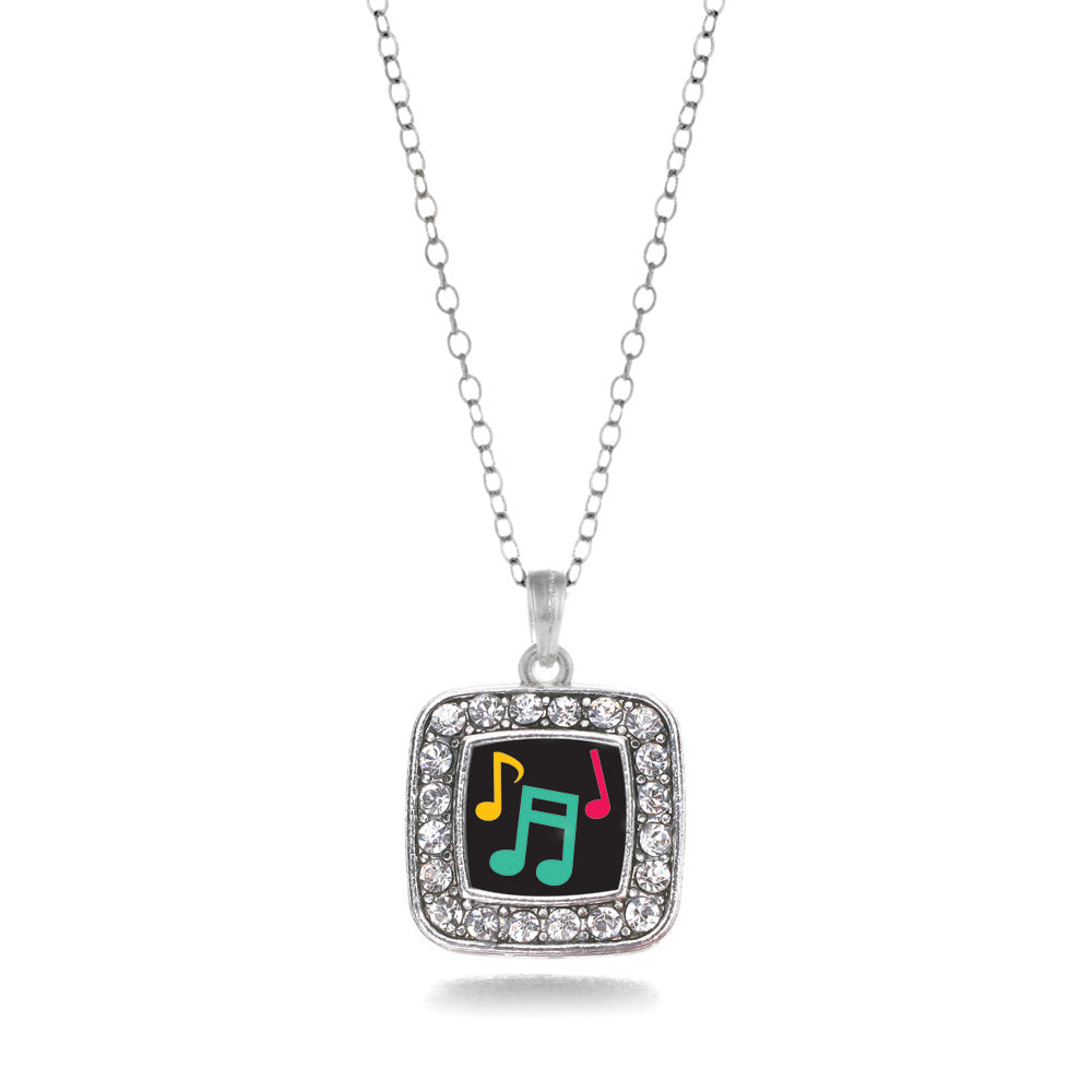 Silver Musical Notes Square Charm Classic Necklace