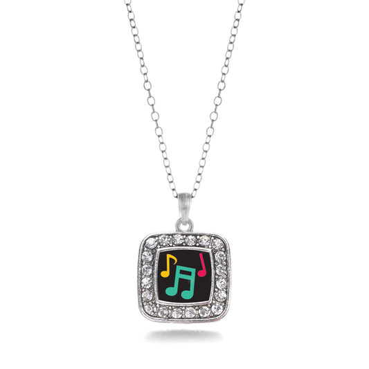 Silver Musical Notes Square Charm Classic Necklace