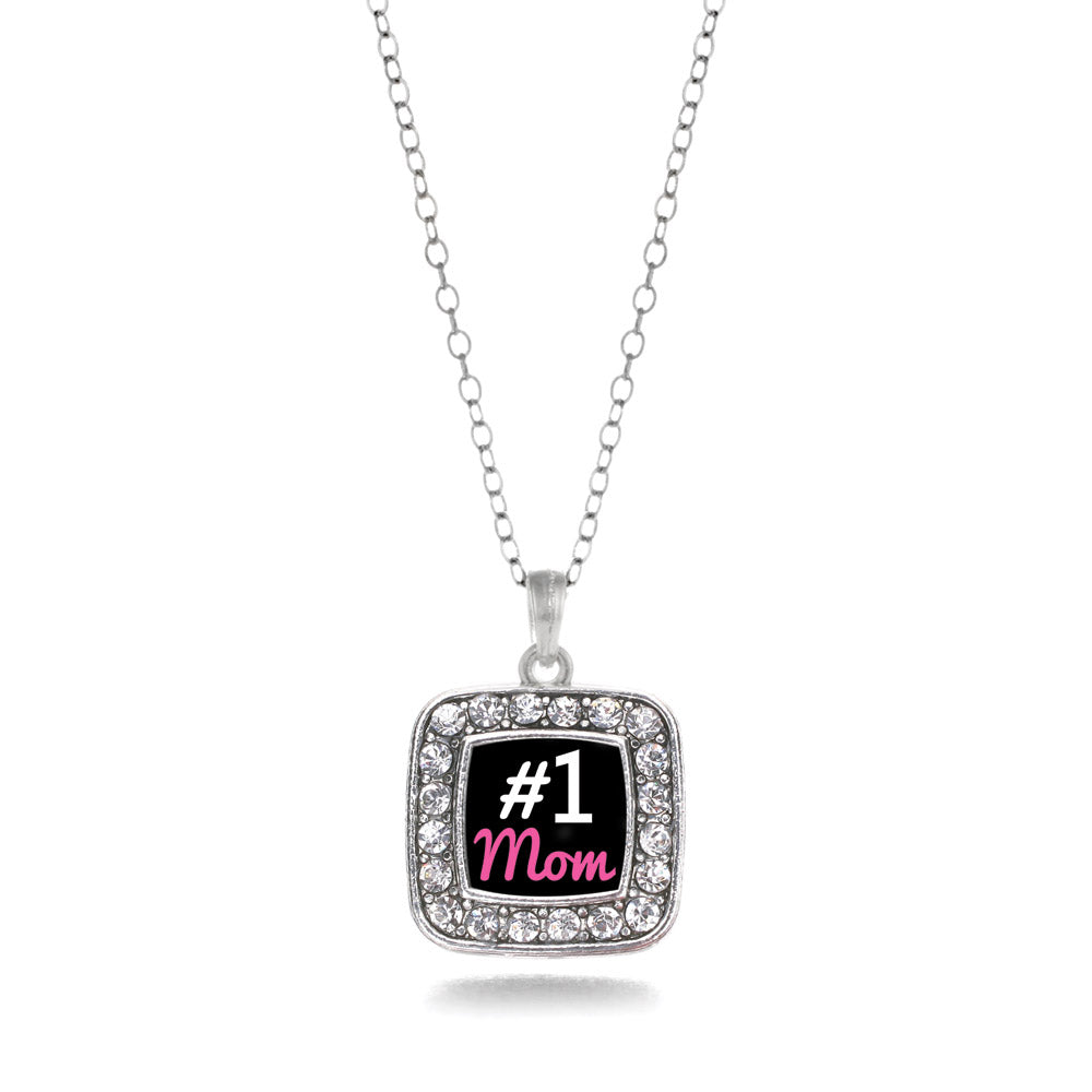 Silver #1 Mom Square Charm Classic Necklace