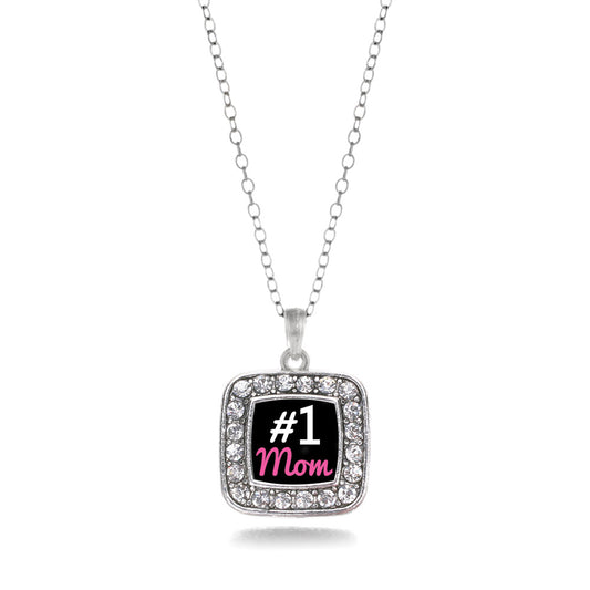 Silver #1 Mom Square Charm Classic Necklace