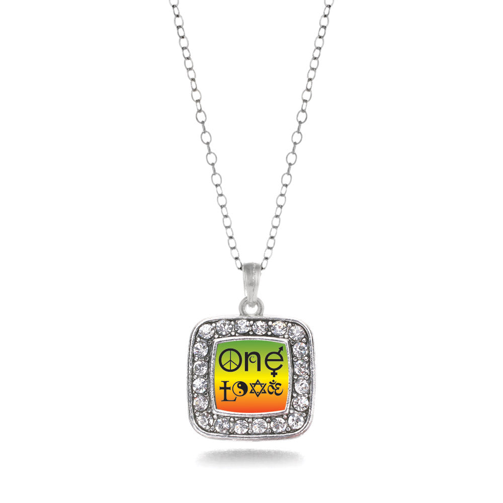 Silver One Love Coexist Square Charm Classic Necklace