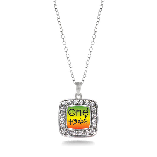 Silver One Love Coexist Square Charm Classic Necklace