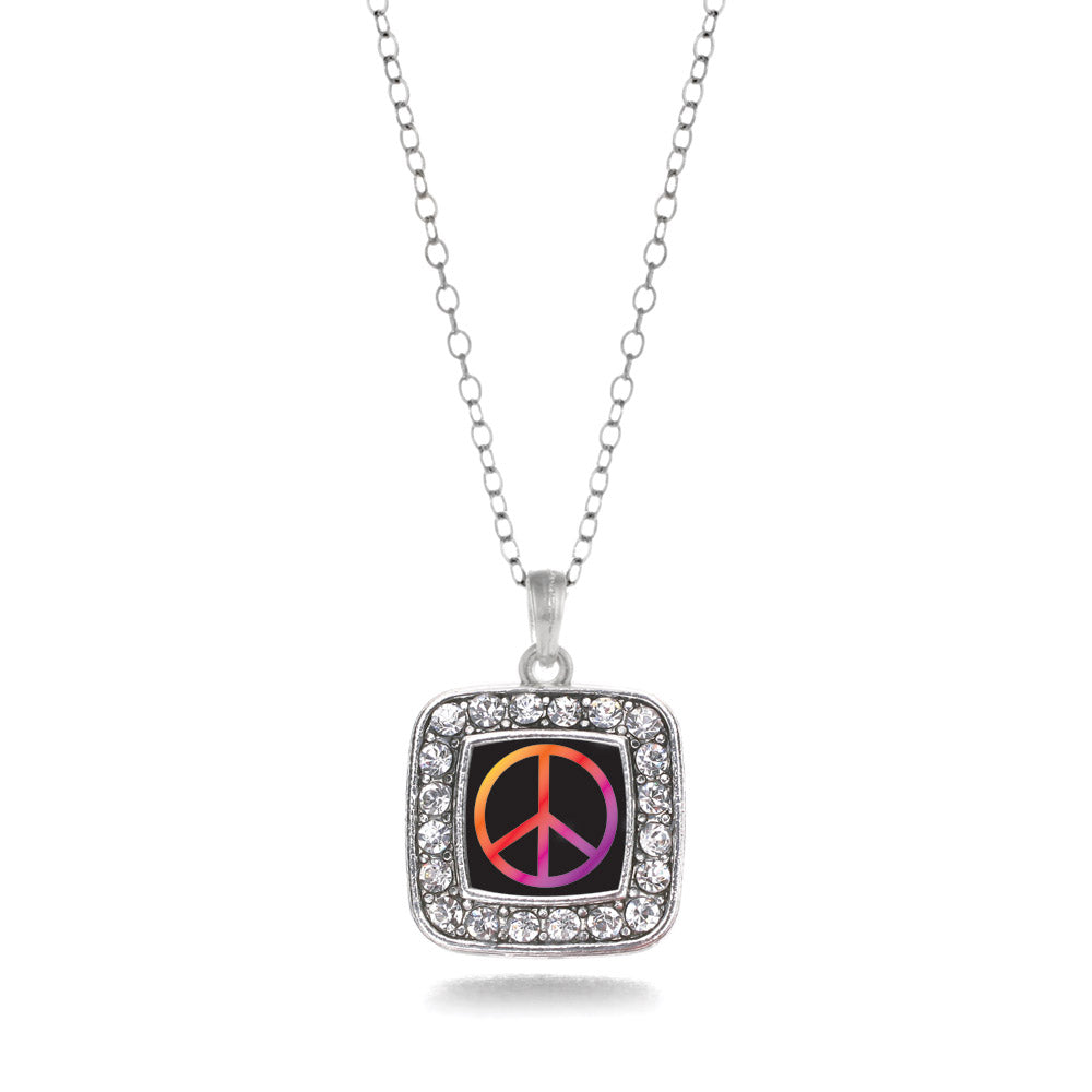 Silver Peace Square Charm Classic Necklace
