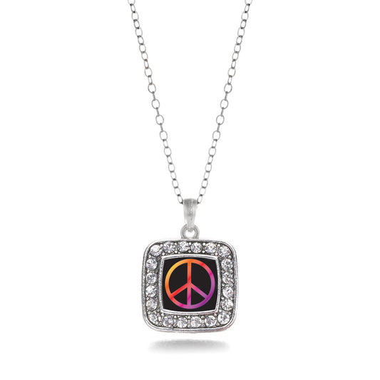 Silver Peace Square Charm Classic Necklace