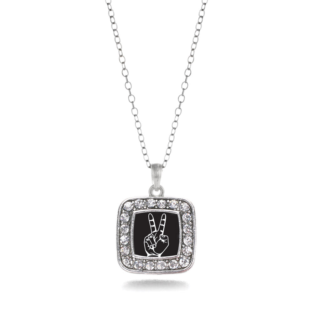 Silver Peace Sign Language Interpreter Square Charm Classic Necklace