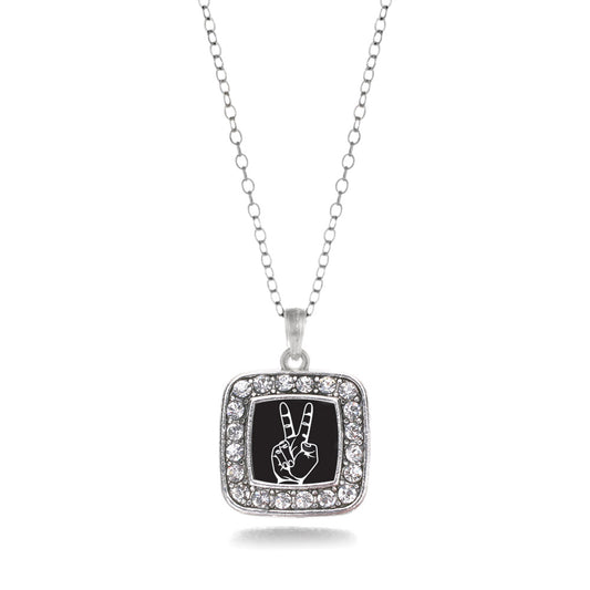 Silver Peace Sign Language Interpreter Square Charm Classic Necklace
