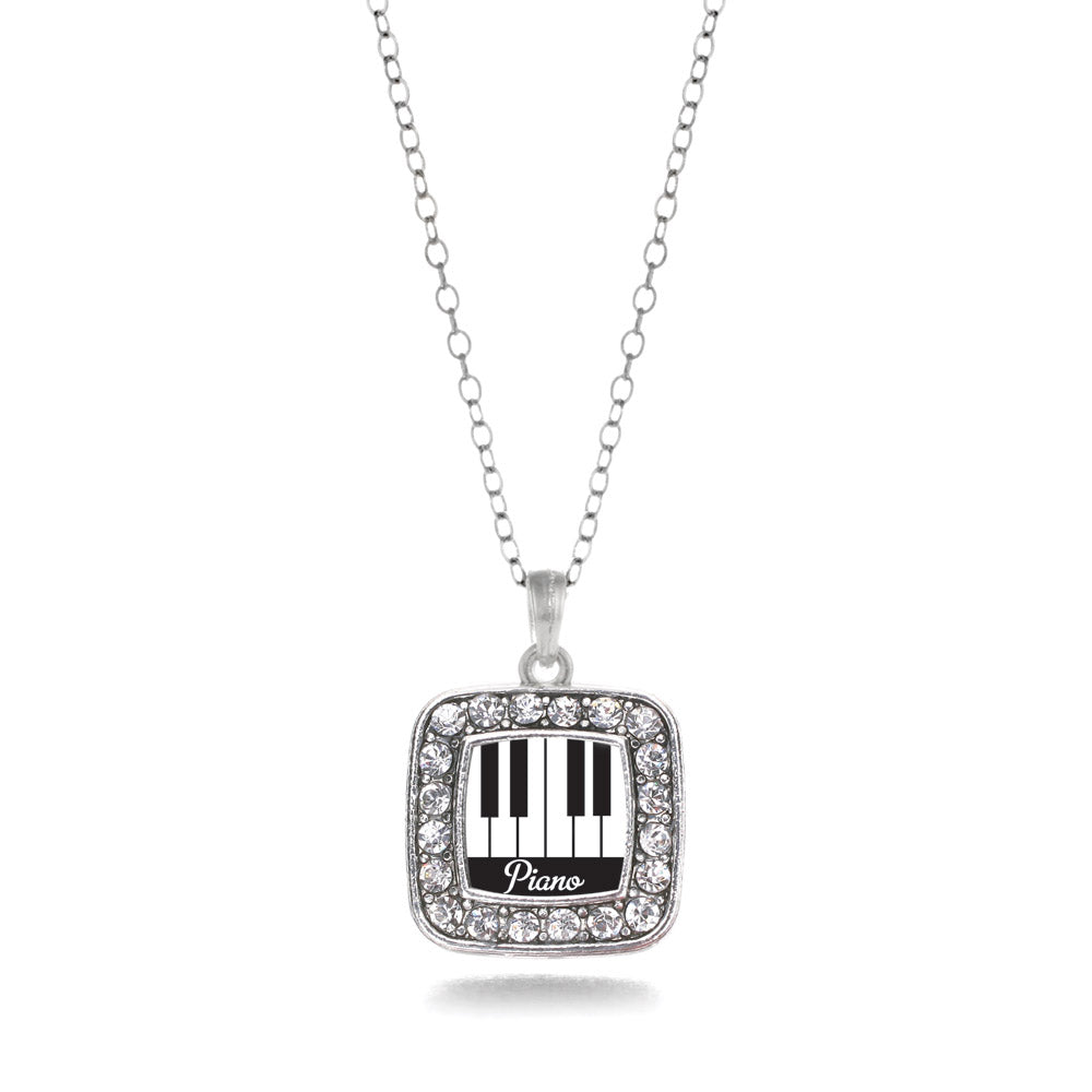 Silver Piano Lovers Square Charm Classic Necklace